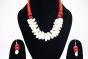 Handcrafted Shell Circle Necklace & Earring Set with Red Dori | Ethnic Coastal Elegance