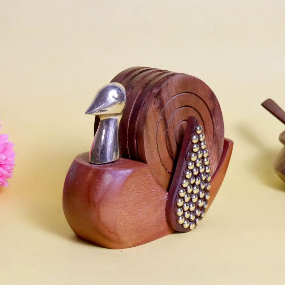 Wooden & Brass Duck Shape Coaster