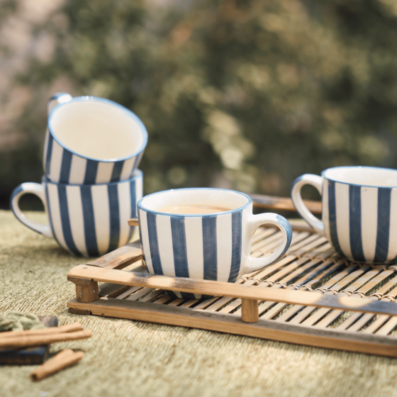 Grey Line Ceramic Cup Set – 6 Pieces | Saras Aajeevika