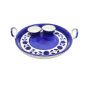 Khurja Pottery Pizza Platter White and Blue Leaf Big | Ceramic Tableware | Handmade pizza platter