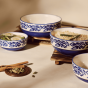 Khurja Pottery Decorative Soup Bowl – White & Blue | Handcrafted Home Décor Item