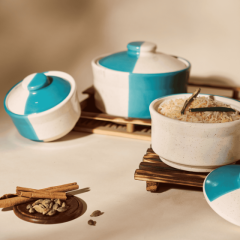 Khurja Pottery Donga – 3 Piece Set (White & Green, 6.5")