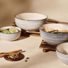 Khurja Pottery Decorative Soup Bowl &ndash; Gray & White | Handcrafted Home D&eacute;cor Item