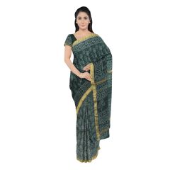 Katan Silk Saree Block Print Green || (5.5*1.1) Meter || Saree 1.10m x 5.5m, Blouse 80cm x 110cm
