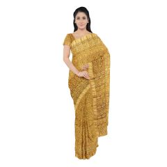 Katan Silk Saree Block Print Yellow || (5.5*1.1) Meter || Saree 1.10m x 5.5m, Blouse 80cm x 110cm