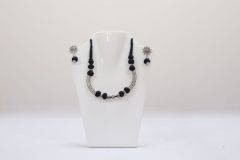 Elegant Silver Necklace with Black Dori & Pipe Design – Handcrafted Charm
