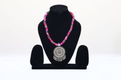 ZTH Beads Necklace & Earring Set with Pearls | Pink & Grey Elegance