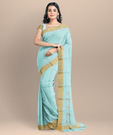 Chanderi Shoulder Pallu || Silk Cotton Light Green || 6.5 Mtr || Saras Aajeevika