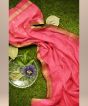 Chanderi Shoulder Pallu || Silk Cotton Strawberry || 6.5 Mtr || Saras Aajeevika