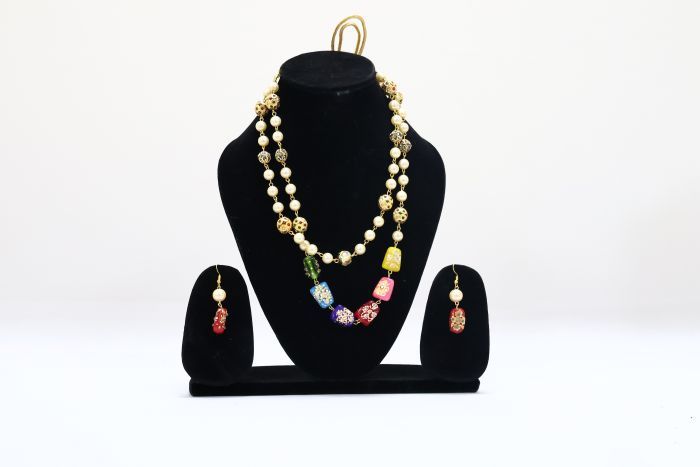 Handcrafted Double-Layer Antique Beads Necklace with Golden Balls | Ethnic Royal Look