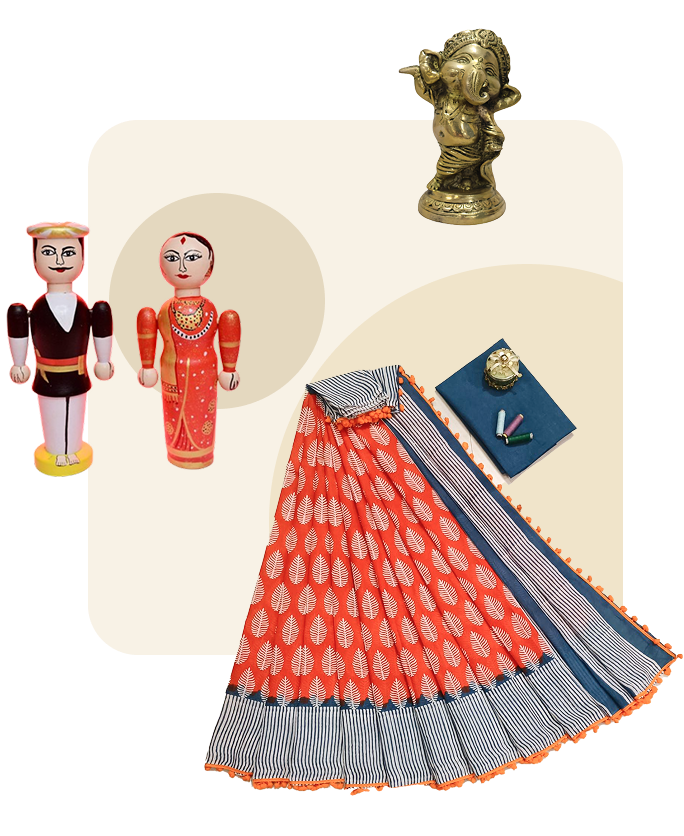 Traditional Indian crafts: artisan dolls, textiles, and heritage pieces